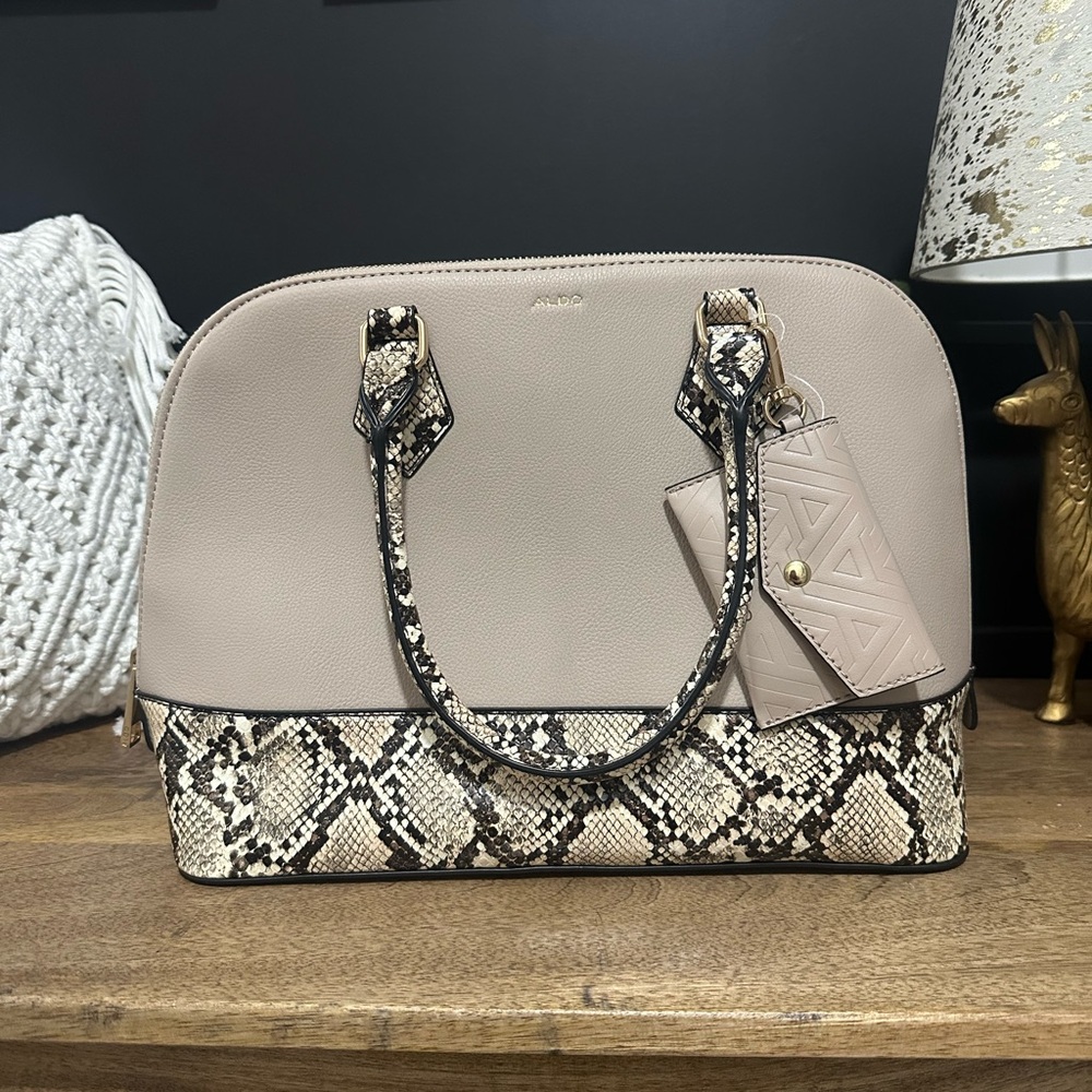 Aldo Beige and Snake Print Satchel